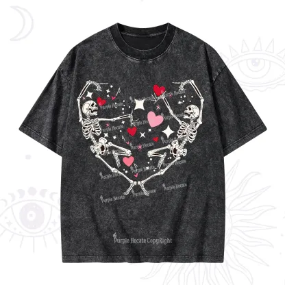 Purplehecate Skeleton Heart Lovers Valentine Washed T-Shirt