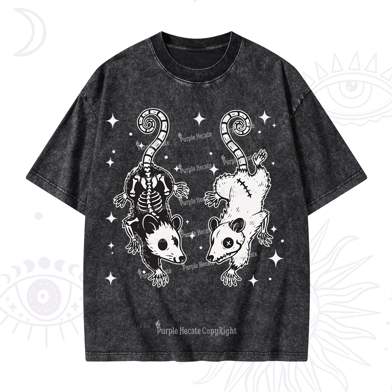 Purplehecate Moonlit Skeleton Rats Washed T-Shirt
