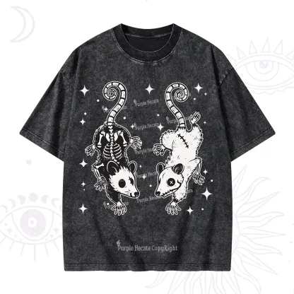 Purplehecate Moonlit Skeleton Rats Washed T-Shirt