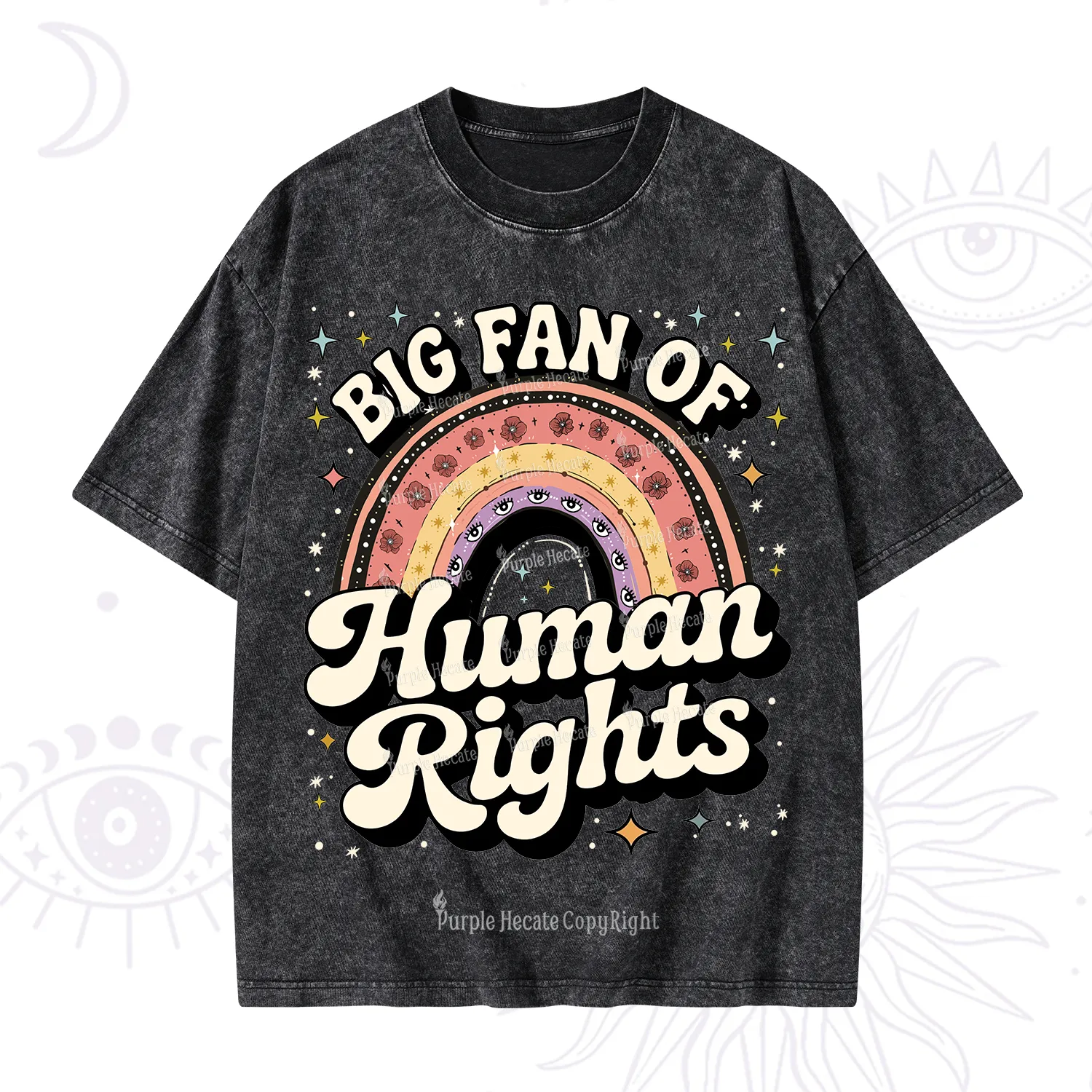 Purplehecate Big Fan Of Human Rights Rainbow Washed T-Shirt