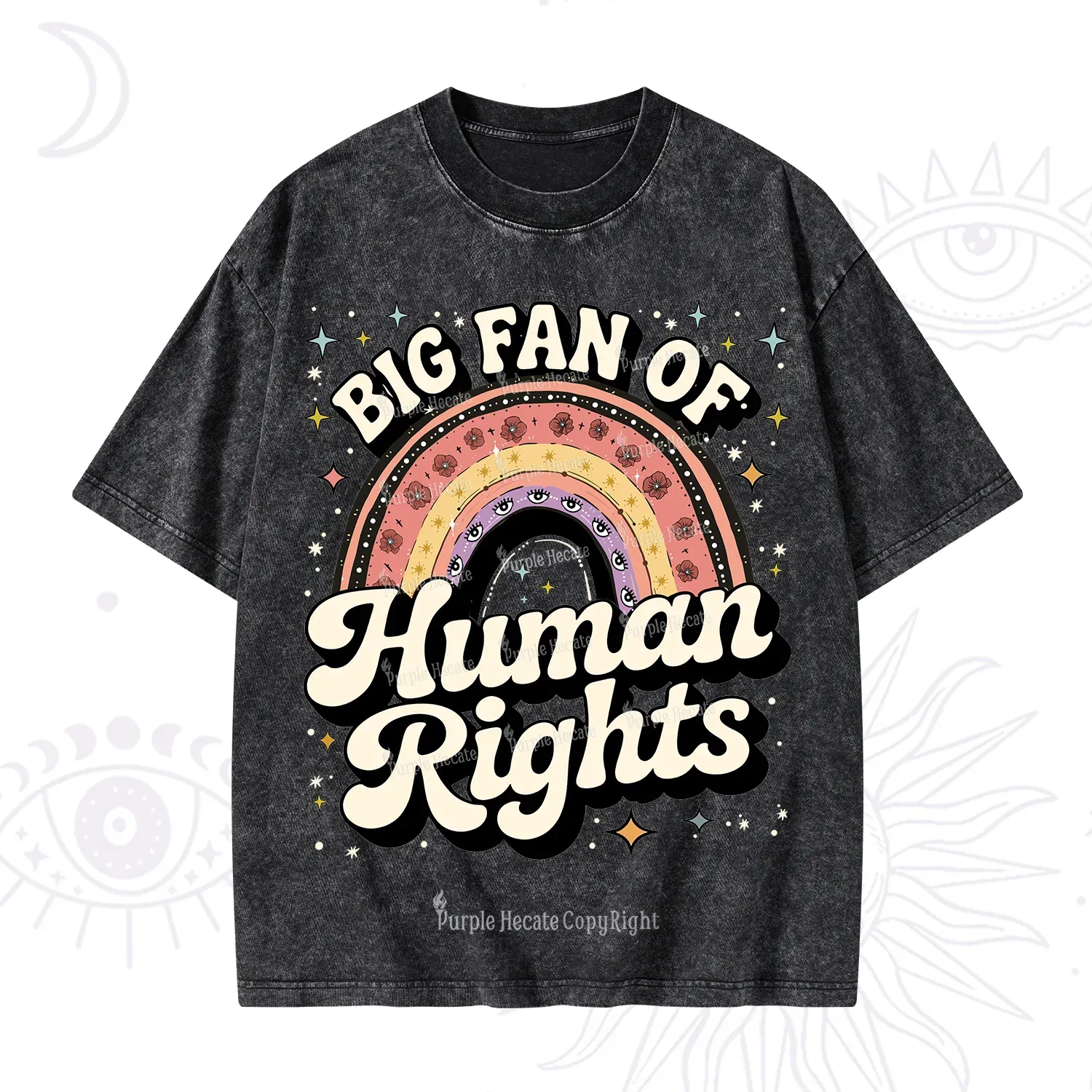 Purplehecate Big Fan Of Human Rights Rainbow Washed T-Shirt