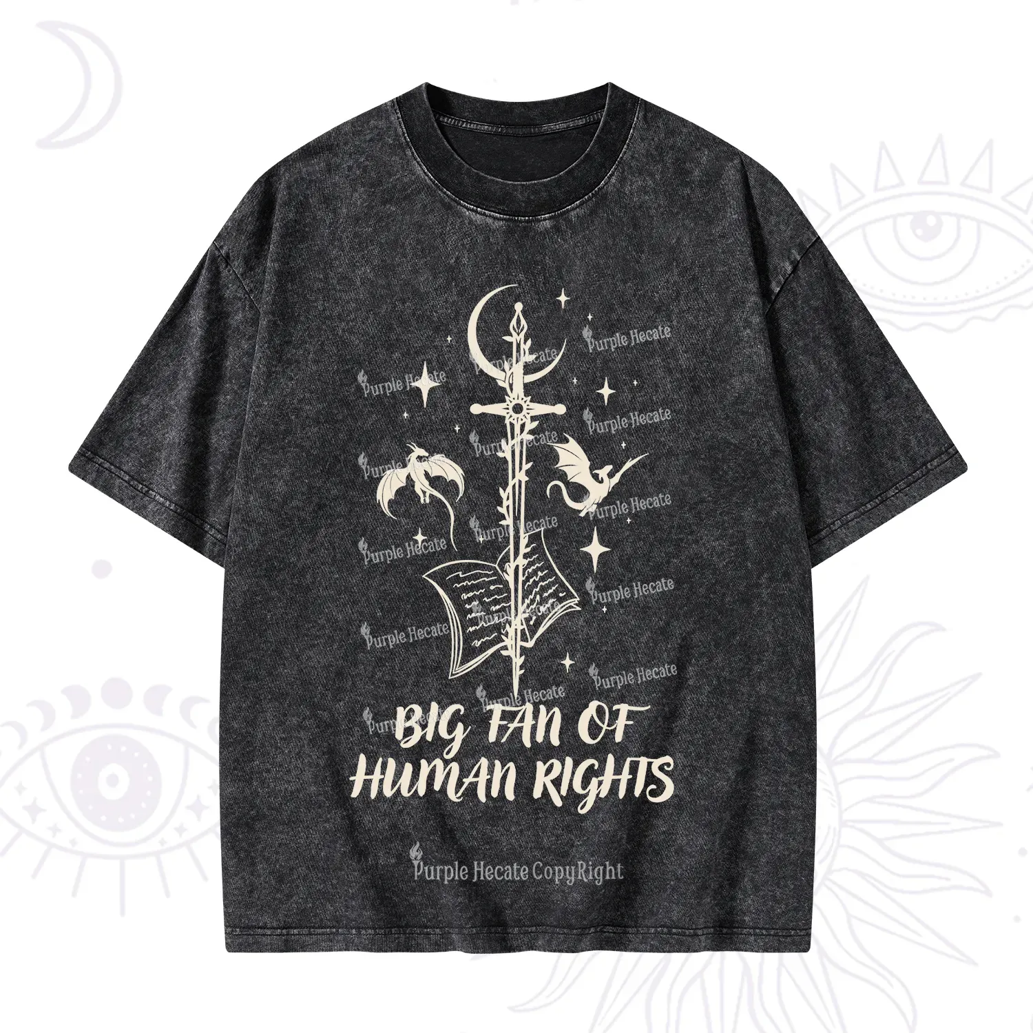 Purplehecate Big Fan Of Human Rights Washed T-Shirt