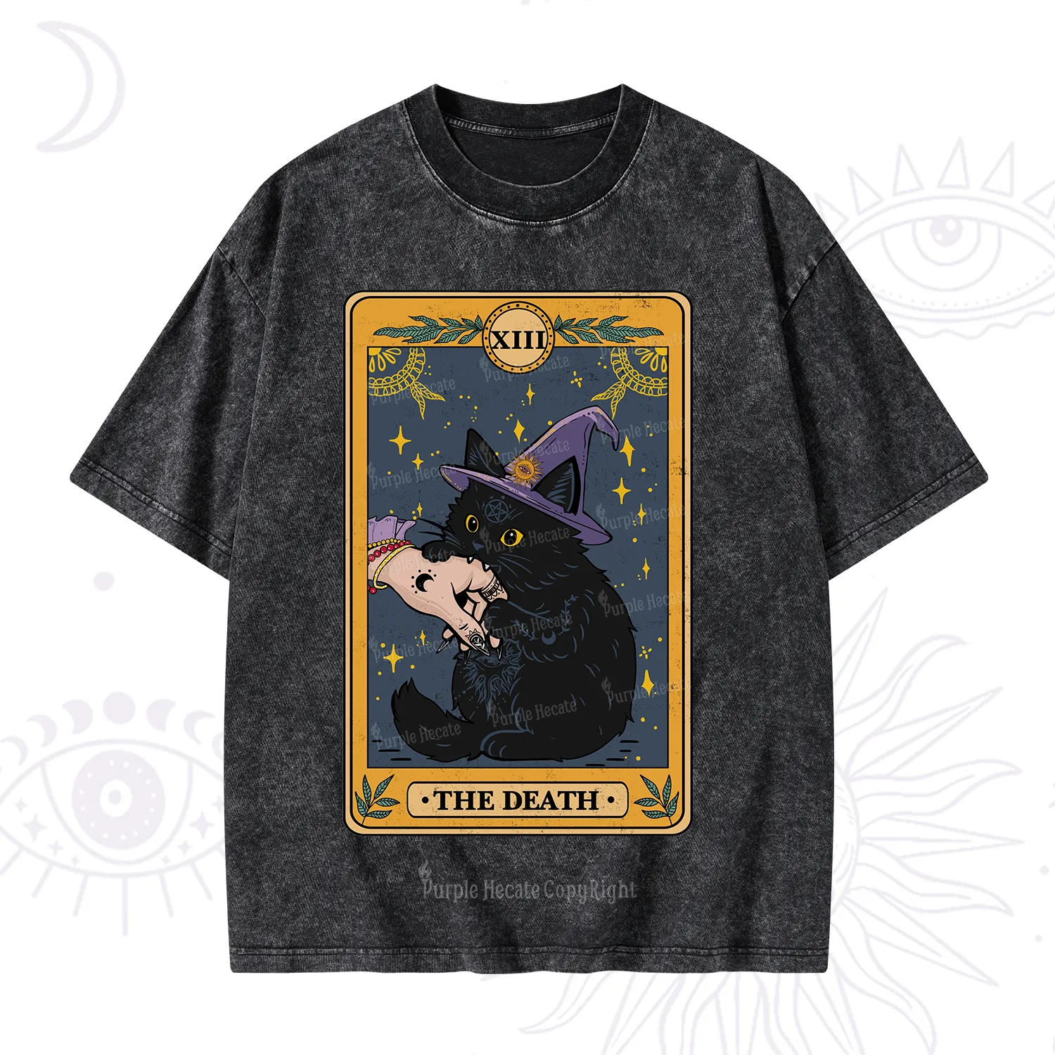 Purplehecate The Black Cat Death Tarot Washed T-Shirt