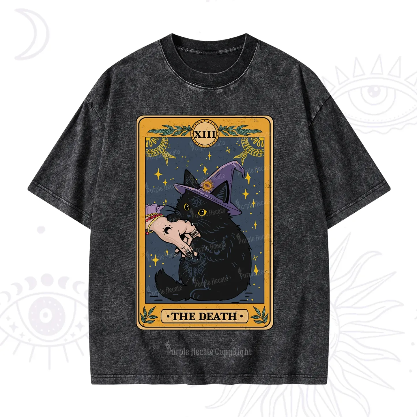 Purplehecate The Black Cat Death Tarot Washed T-Shirt