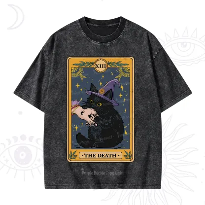 Purplehecate The Black Cat Death Tarot Washed T-Shirt