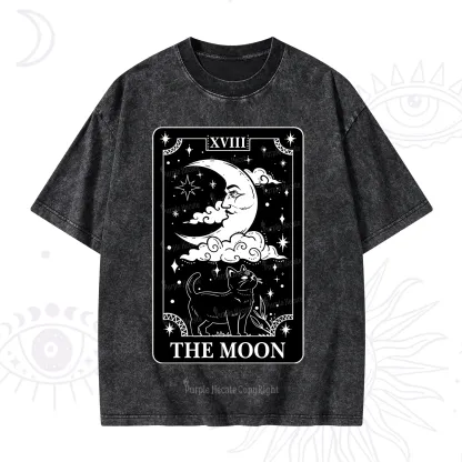 Purplehecate The Moon Tarot Card Cat Washed T-Shirt