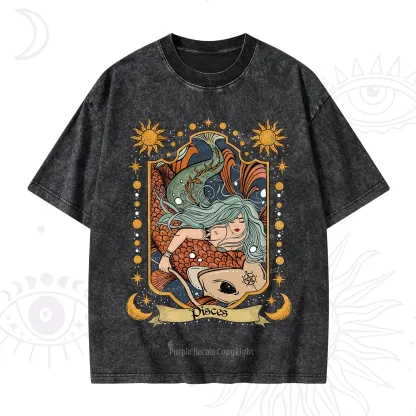 Purplehecate Mystic Pisces Zodiac Washed T-Shirt