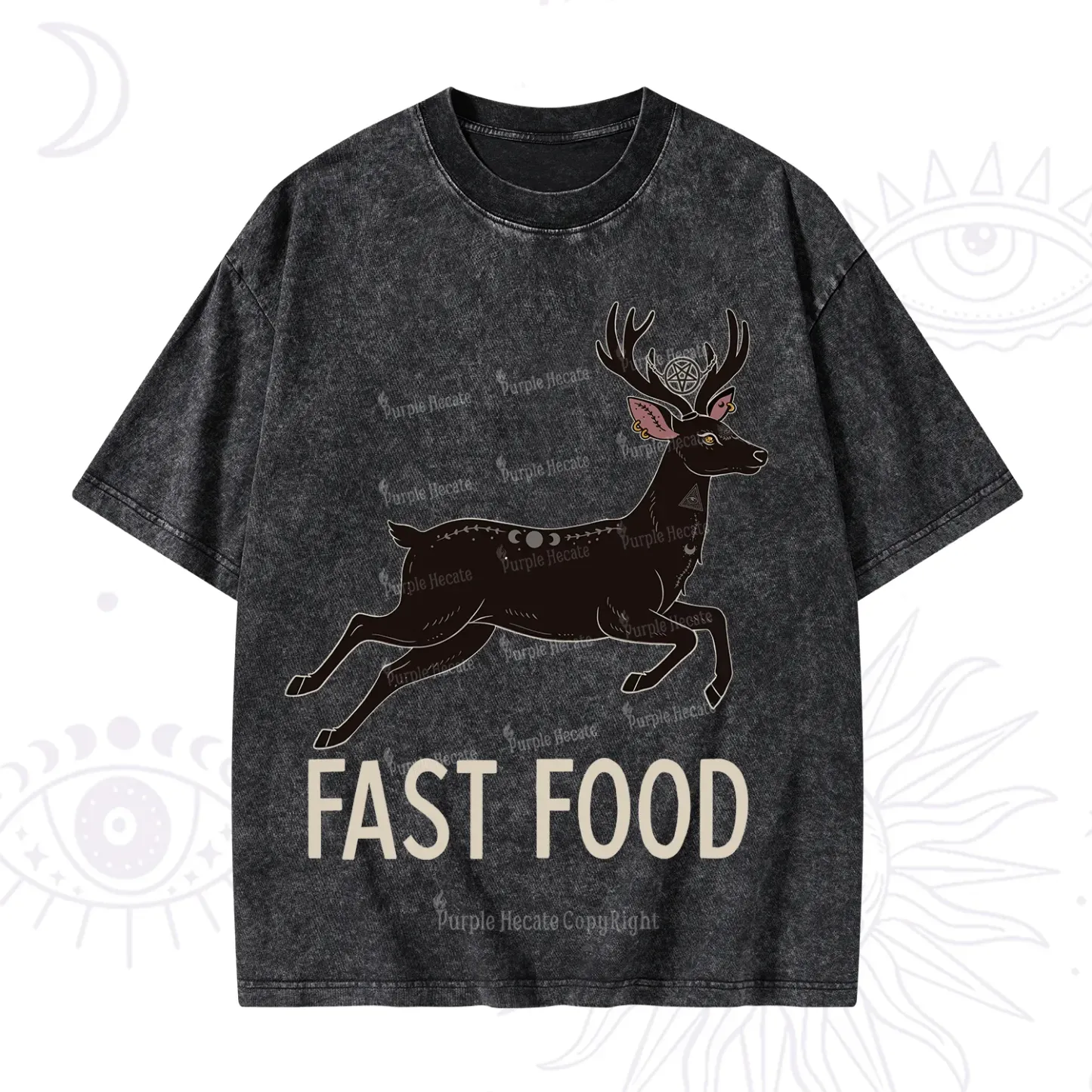 Purplehecate Fast Food Deer Washed T-Shirt
