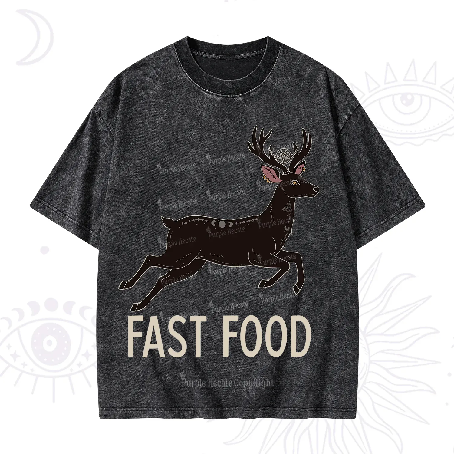 Purplehecate Fast Food Deer Washed T-Shirt