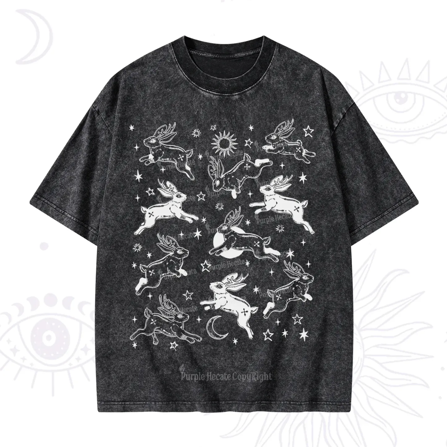 Purplehecate Bunnies in Space Washed T-Shirt