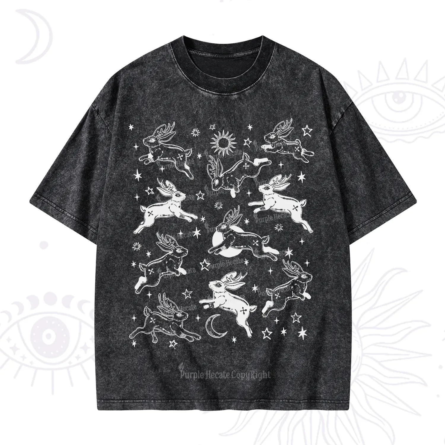 Purplehecate Bunnies in Space Washed T-Shirt