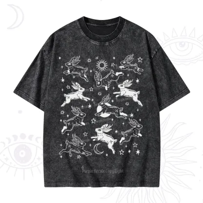 Purplehecate Bunnies in Space Washed T-Shirt