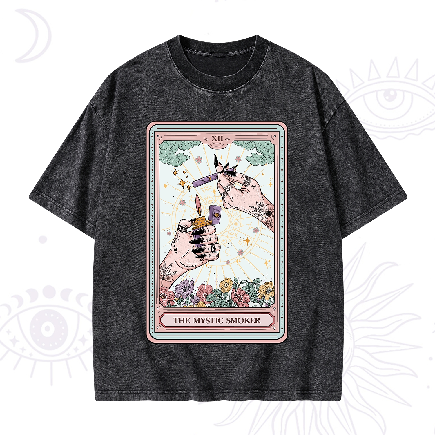 Purplehecate The Mystic Smoker Tarot Card Washed T-Shirt