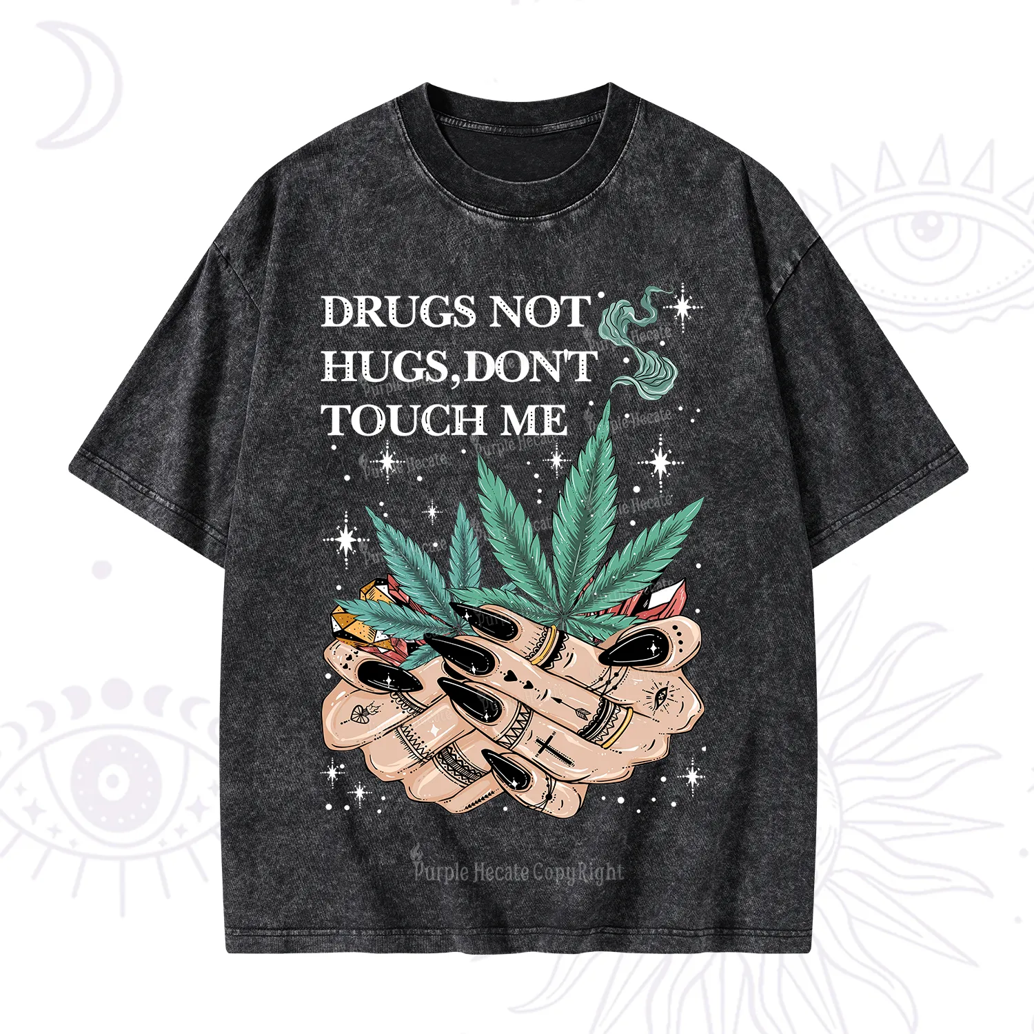 Purplehecate Drugs Not Hugs Washed T-Shirt