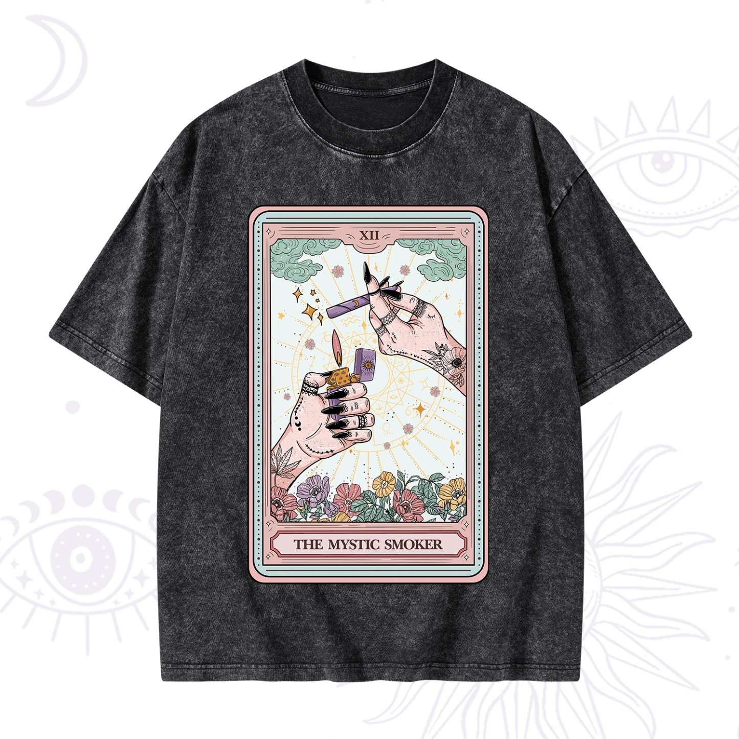 Purplehecate The Mystic Smoker Tarot Card Washed T-Shirt