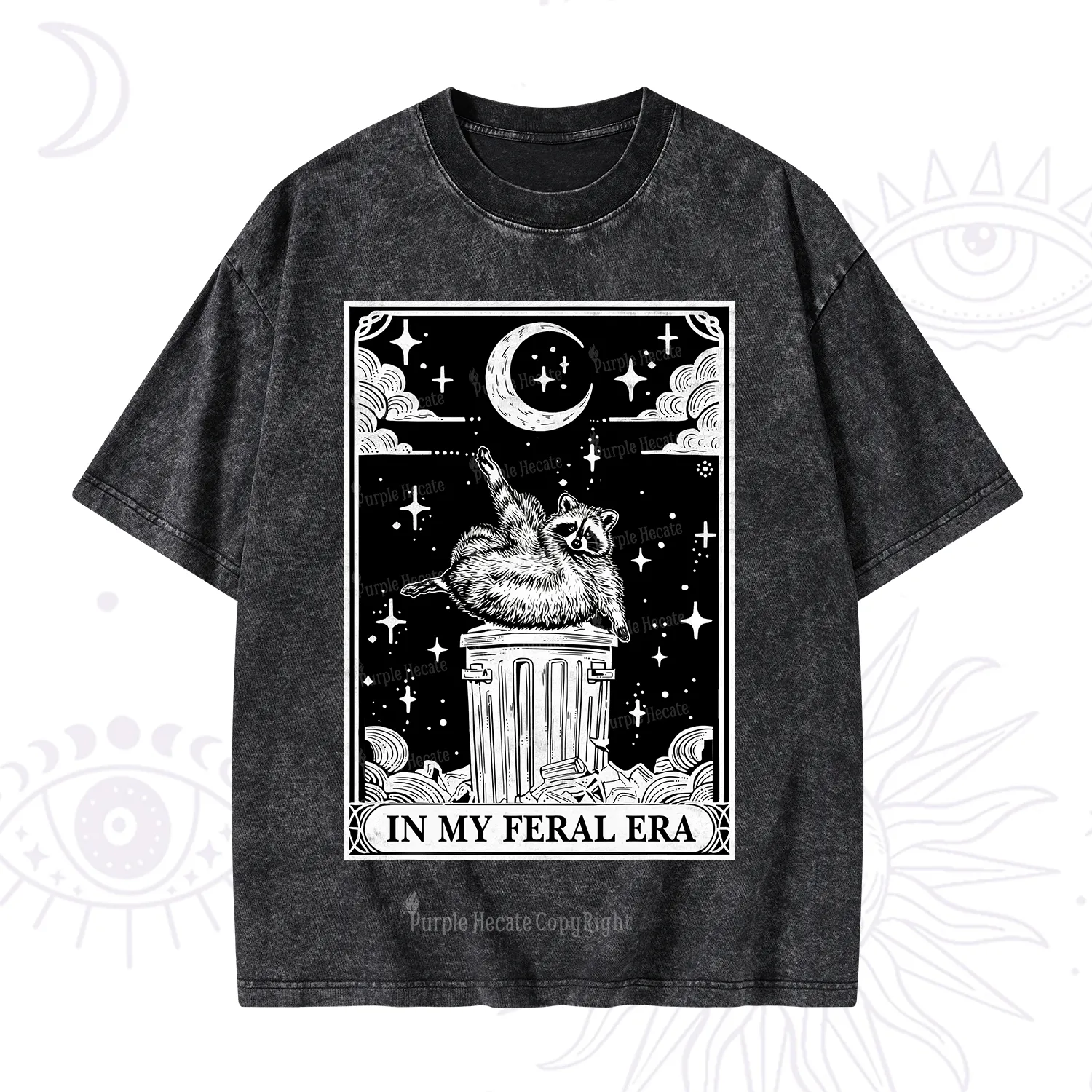 Purplehecate In My Feral Era Raccoon Tarot Washed T-Shirt