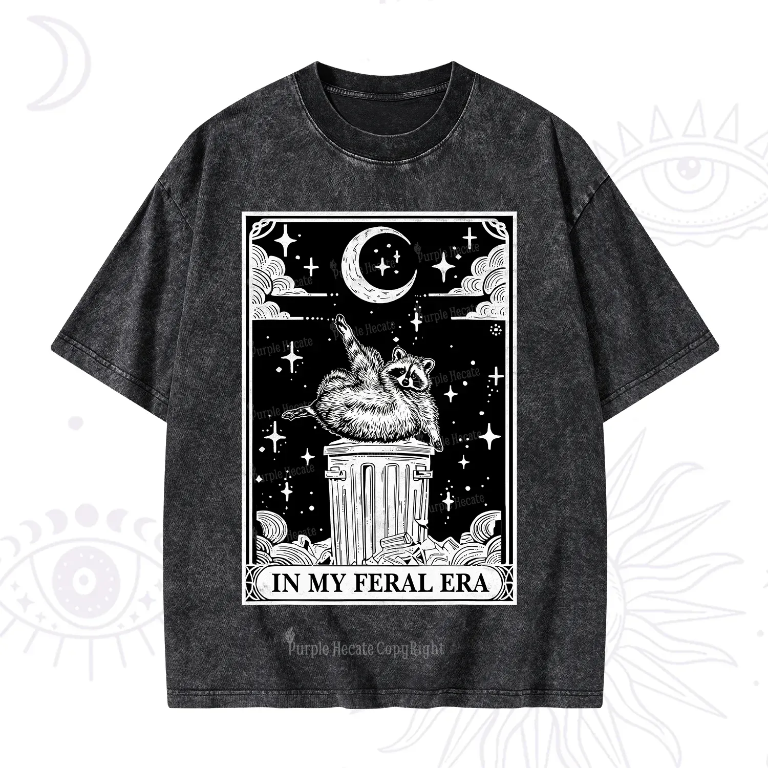 Purplehecate In My Feral Era Raccoon Tarot Washed T-Shirt