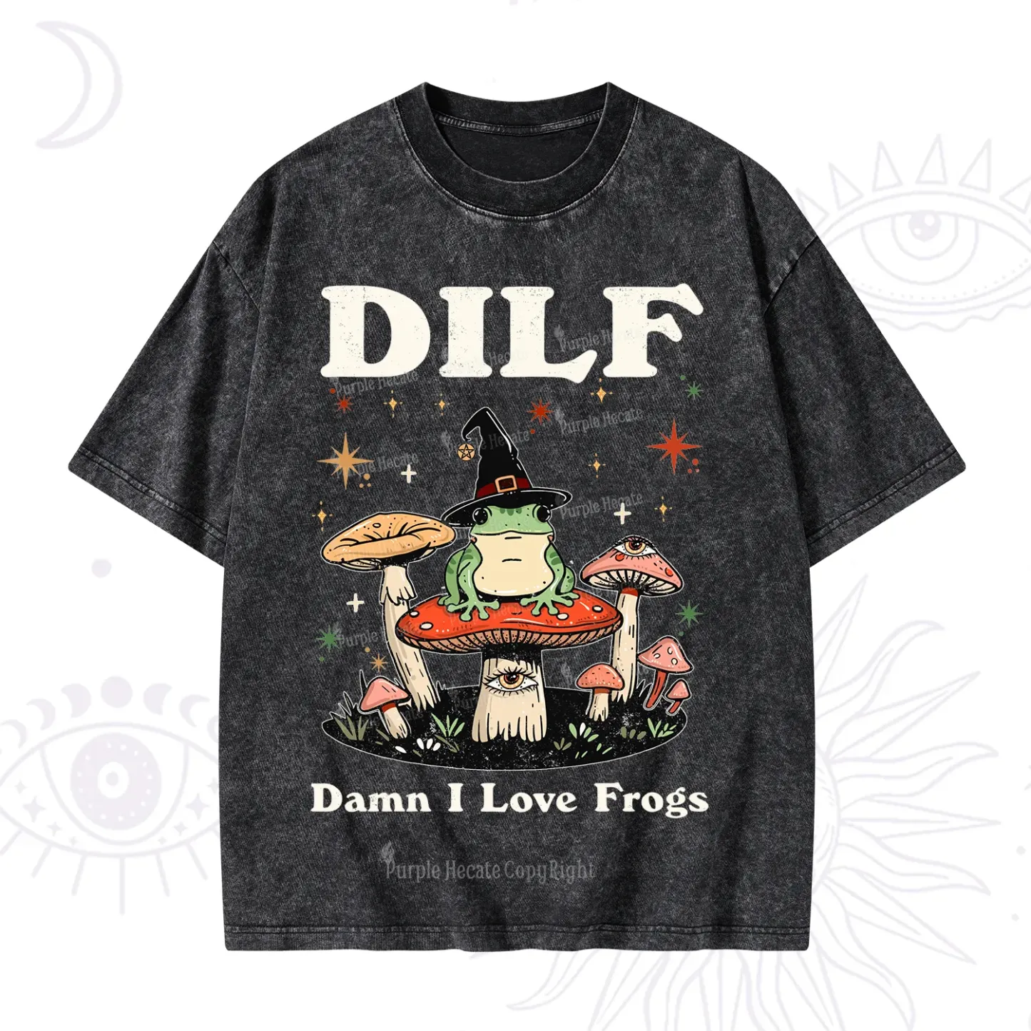 Purplehecate Dilf Damn I Love Frogs Washed T-Shirt