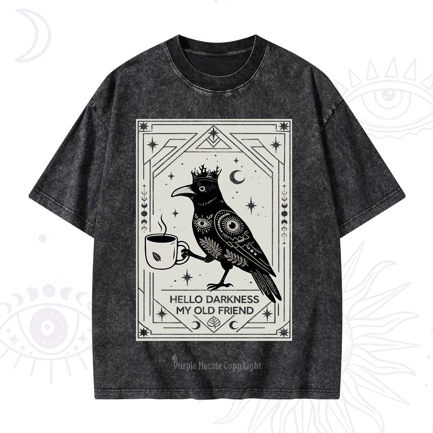 Purplehecate Hello Darkness My Old Friend Crow Washed T-Shirt