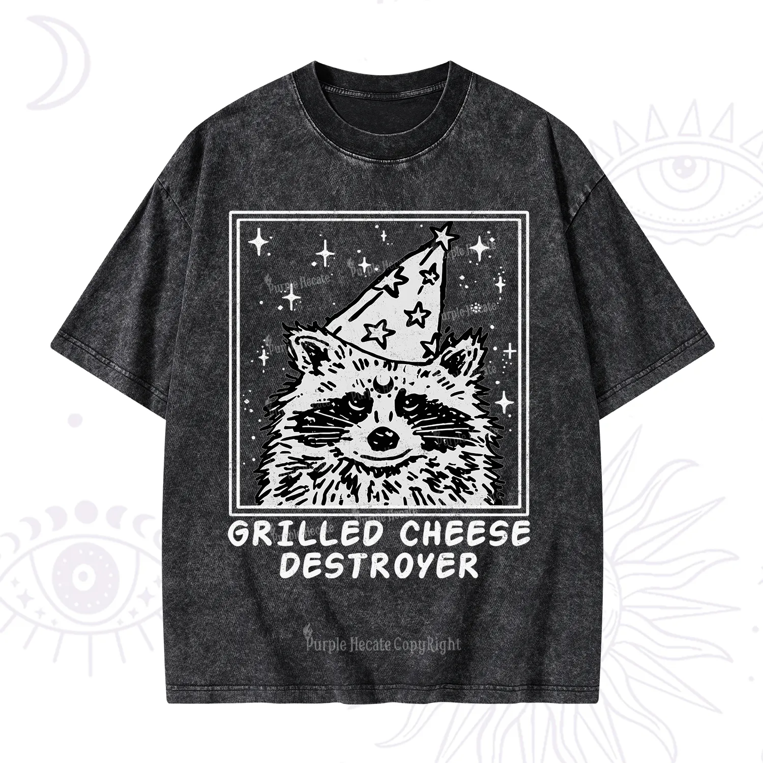 Purplehecate Grilled Cheese Destroyer Raccoon Washed T-Shirt
