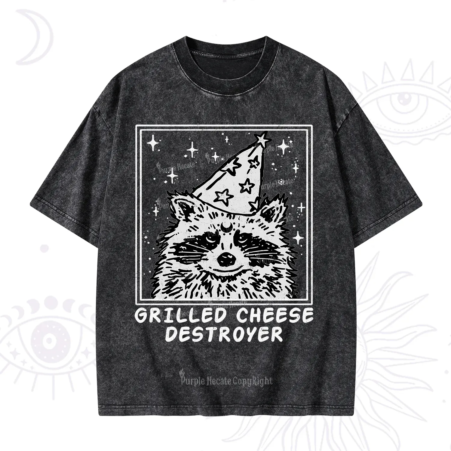 Purplehecate Grilled Cheese Destroyer Raccoon Washed T-Shirt