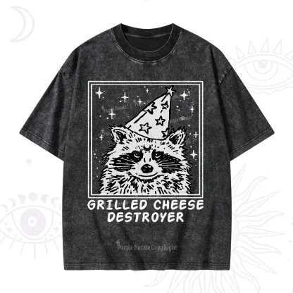 Purplehecate Grilled Cheese Destroyer Raccoon Washed T-Shirt