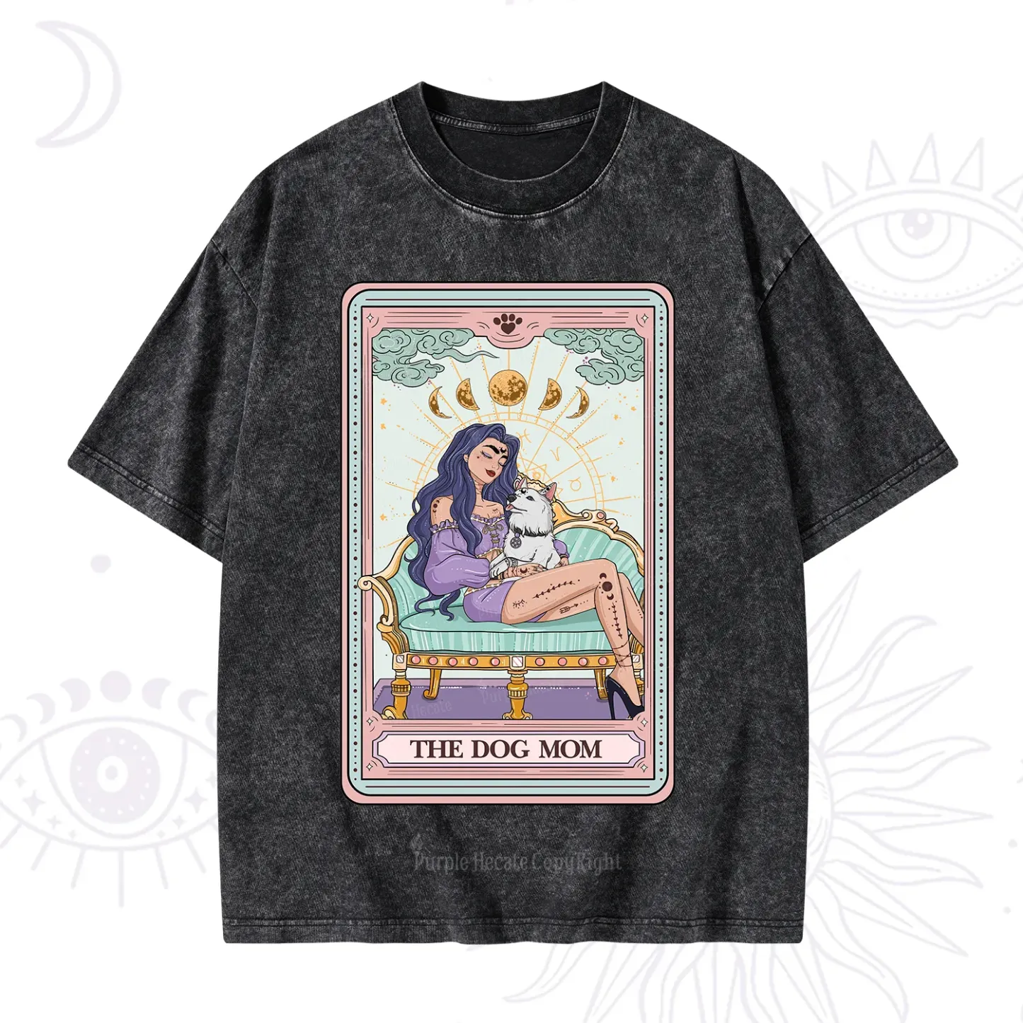 Purplehecate The Dog Mom Tarot Card Washed T-Shirt