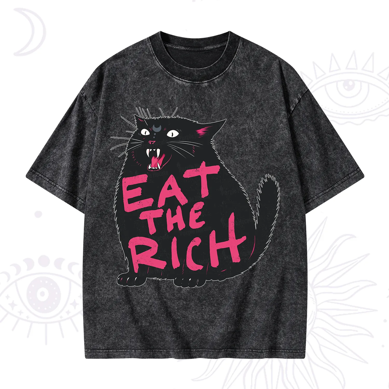 Purplehecate Eat The Rich Cat Washed T-Shirt