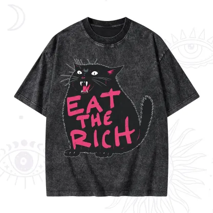 Purplehecate Eat The Rich Cat Washed T-Shirt