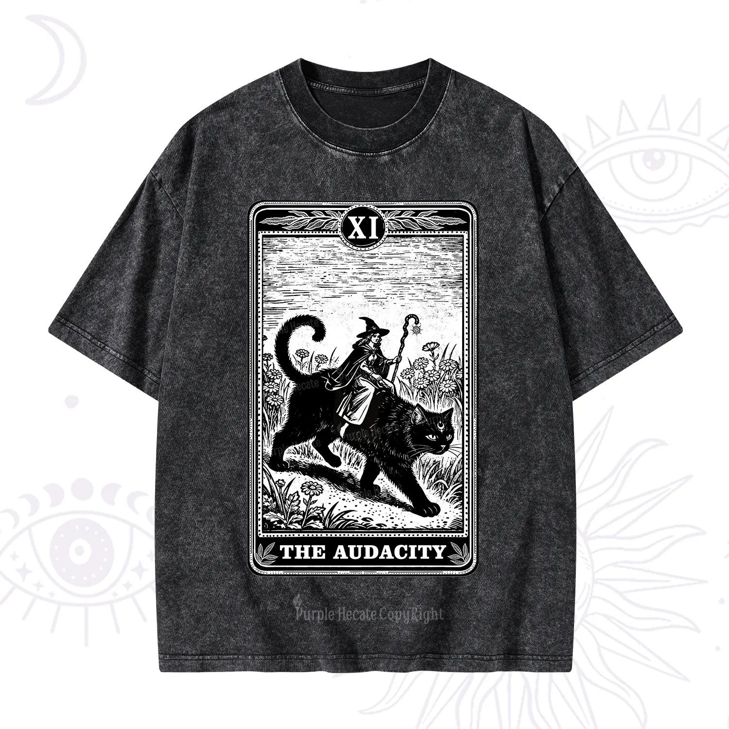 Purplehecate The Audacity Wizard Cat Tarot Washed T-Shirt