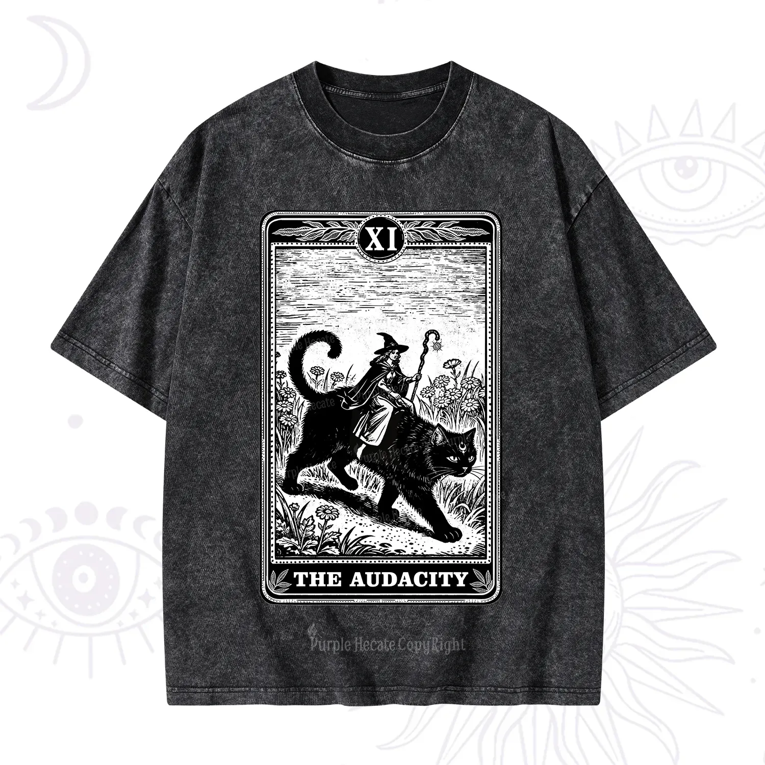 Purplehecate The Audacity Wizard Cat Tarot Washed T-Shirt
