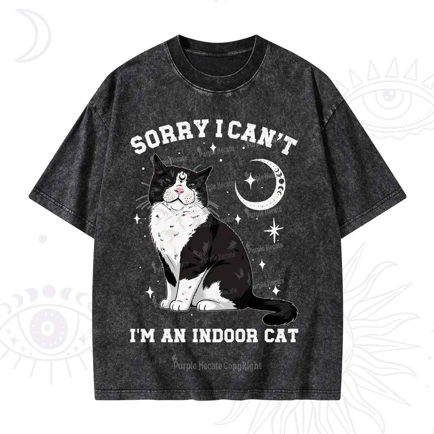 Purplehecate Sorry I Can't Go I'm an Indoor Cat Washed T-Shirt