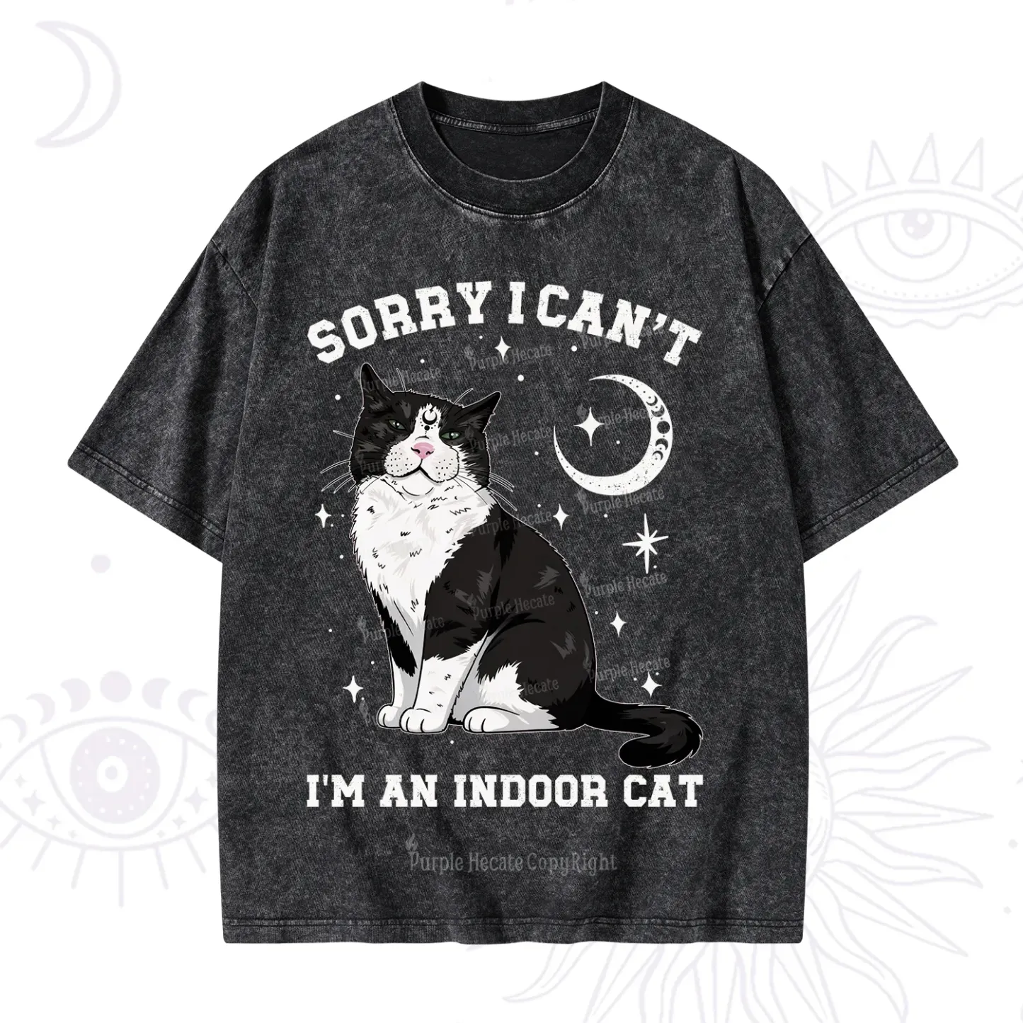 Purplehecate Sorry I Can't Go I'm an Indoor Cat Washed T-Shirt
