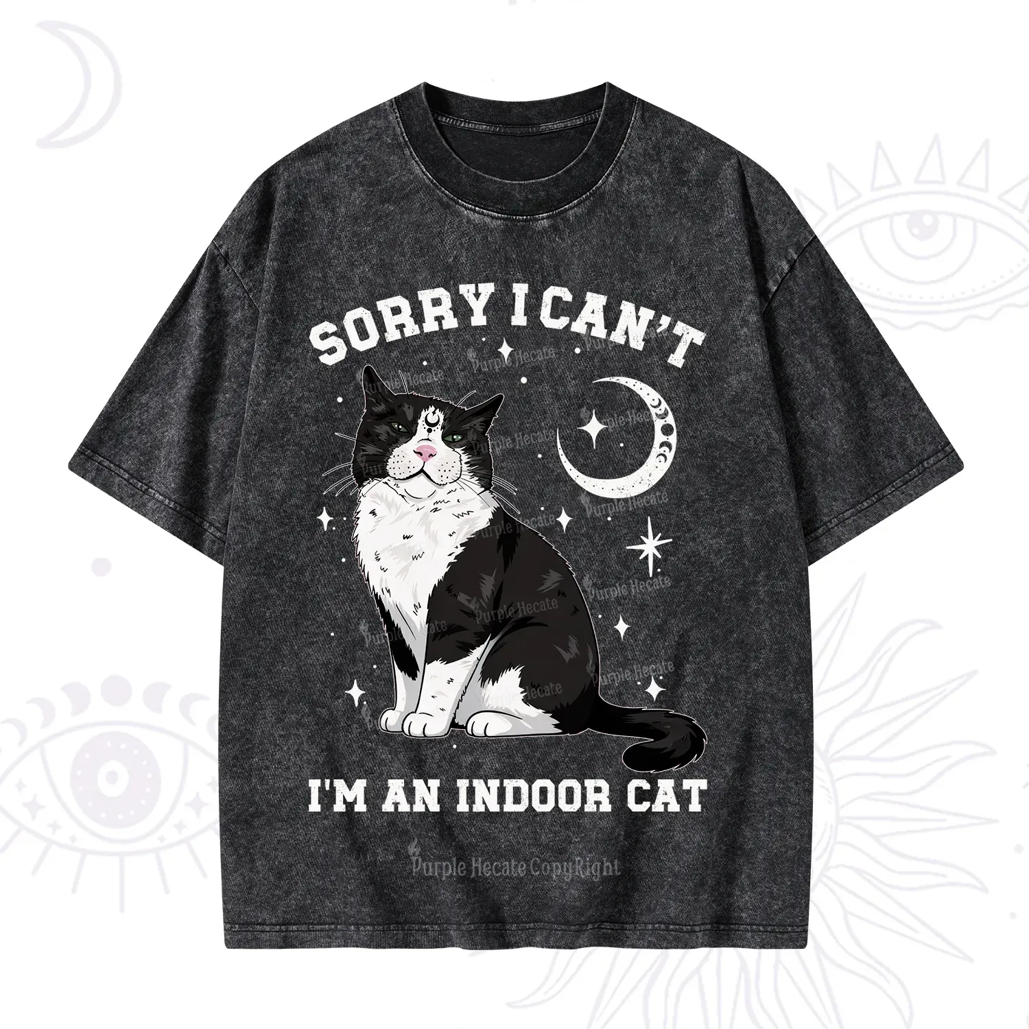 Purplehecate Sorry I Can't Go I'm an Indoor Cat Washed T-Shirt