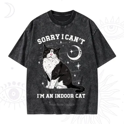 Purplehecate Sorry I Can't Go I'm an Indoor Cat Washed T-Shirt