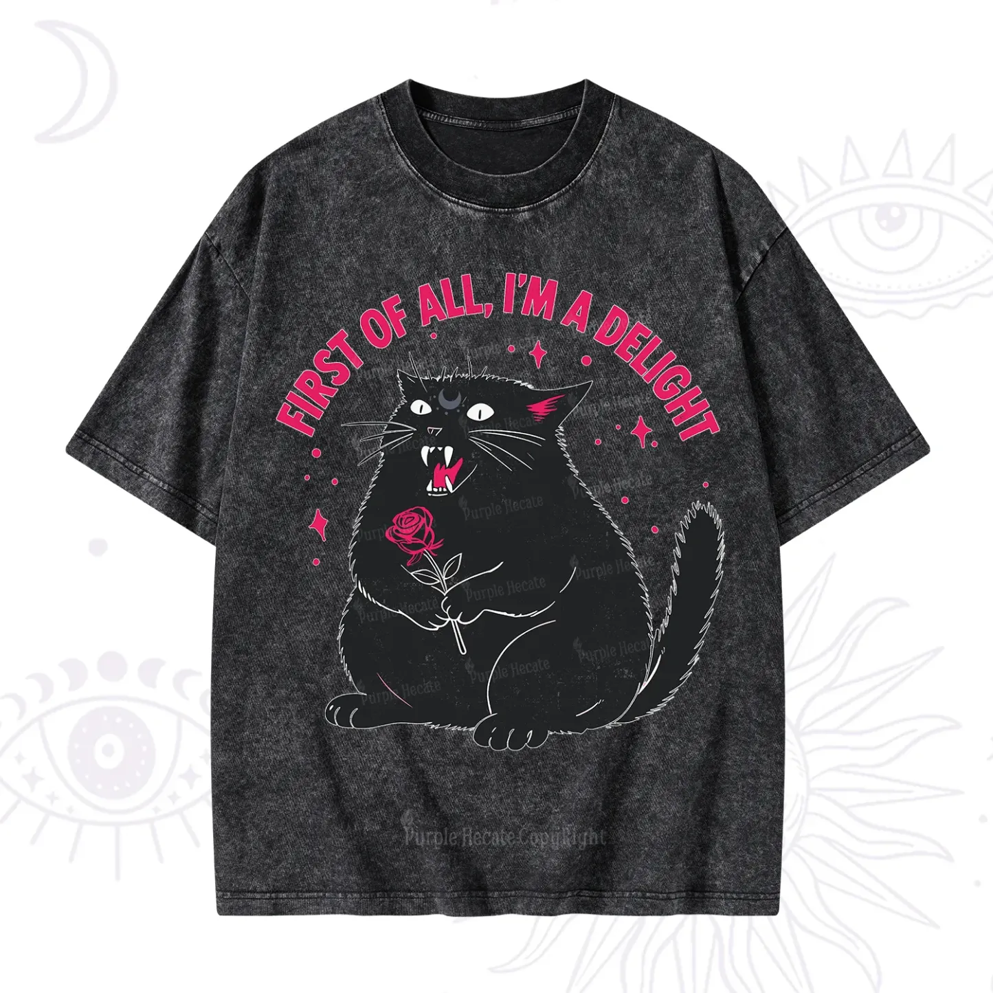 Purplehecate First Of All I'm A Delight Cat Washed T-Shirt