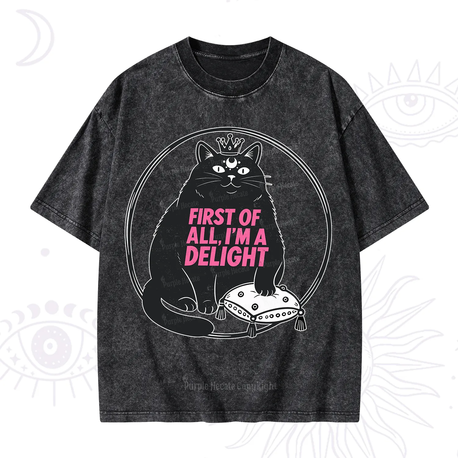 Purplehecate Black Cat First Of All I'm A Delight Washed T-Shirt