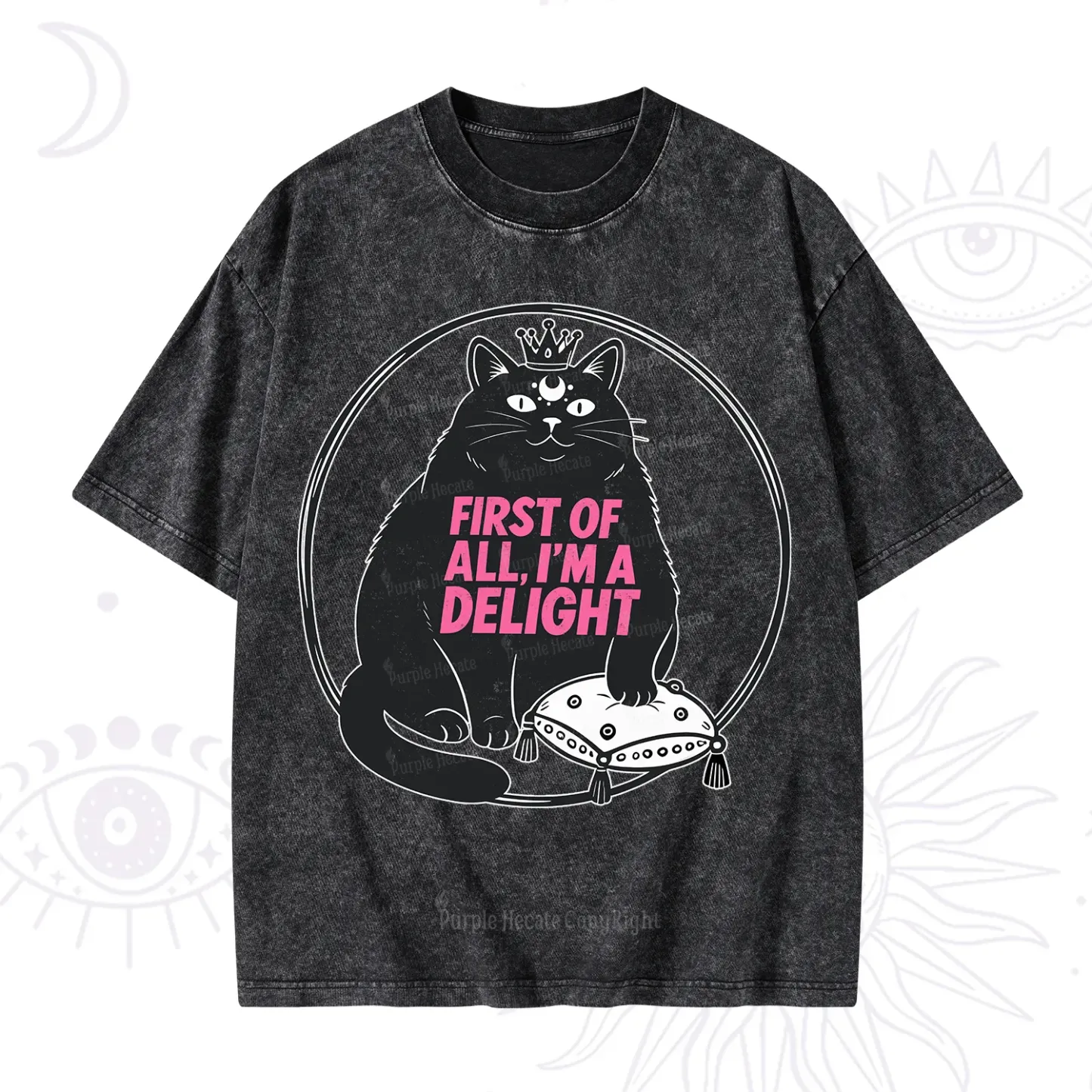 Purplehecate Black Cat First Of All I'm A Delight Washed T-Shirt