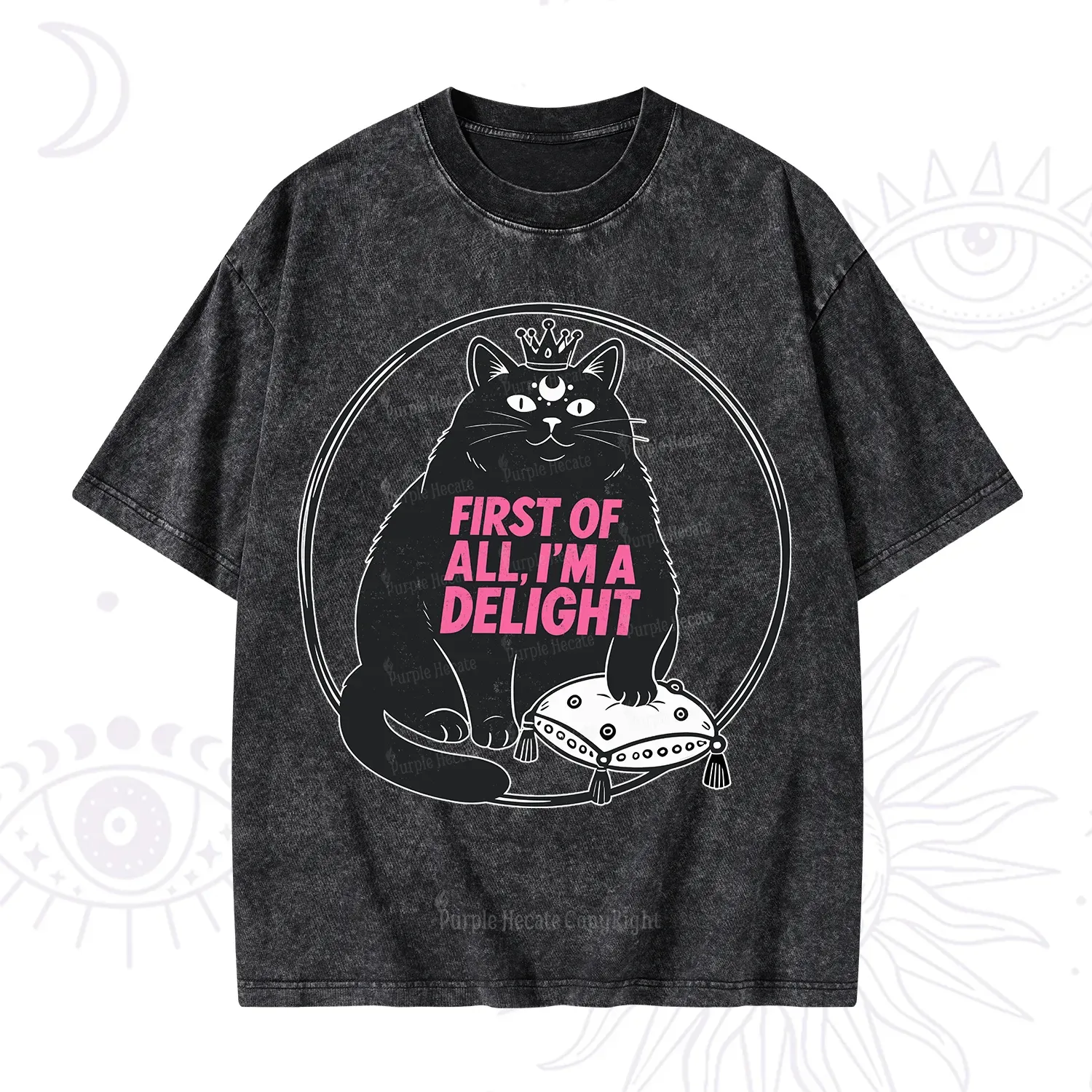 Purplehecate Black Cat First Of All I'm A Delight Washed T-Shirt