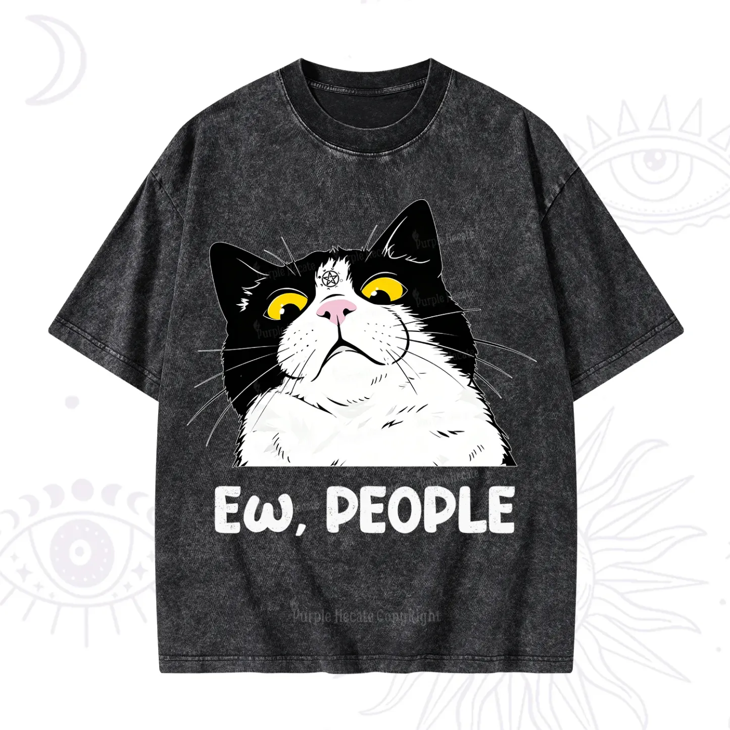 Purplehecate Ew People Cat Washed T-Shirt