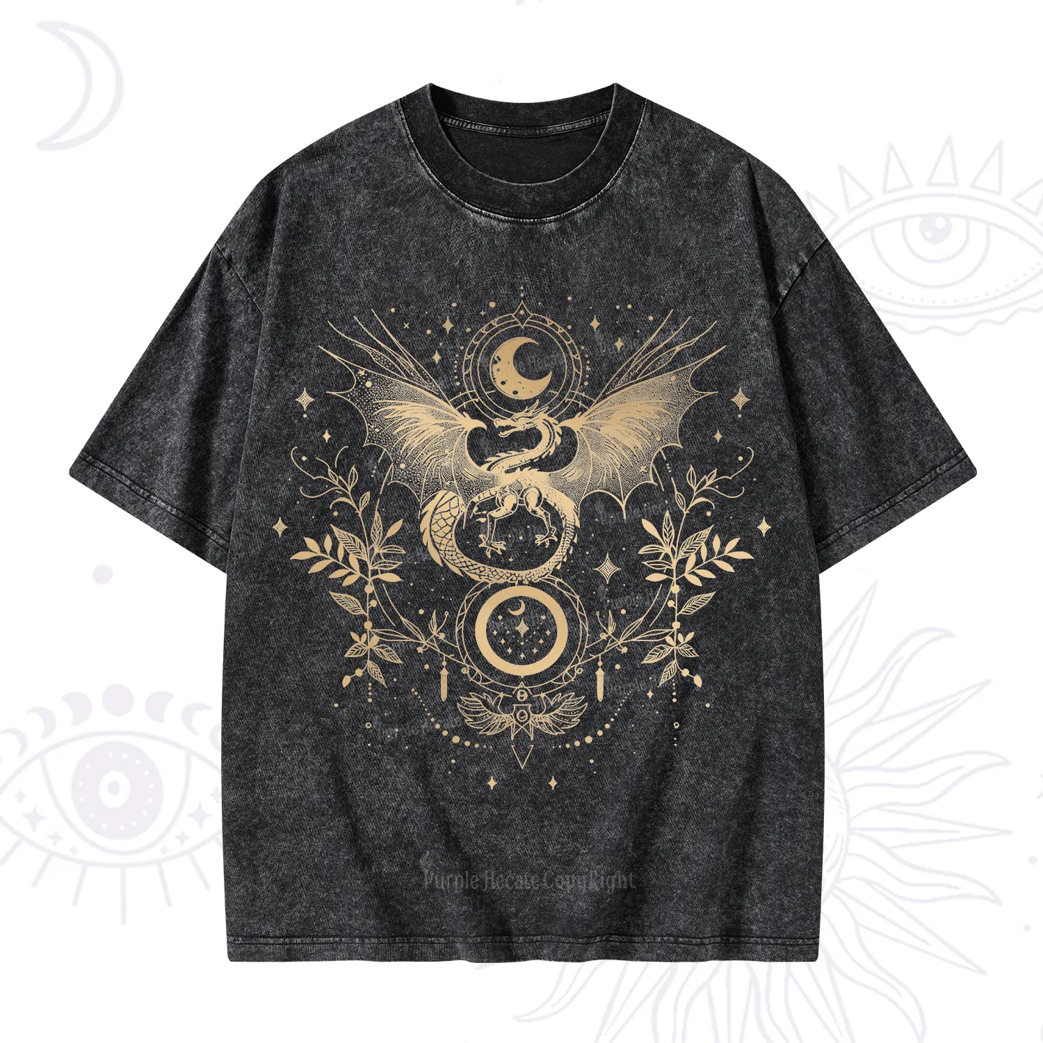 Purplehecate Celestial Dragon Moon Phase Washed T-Shirt