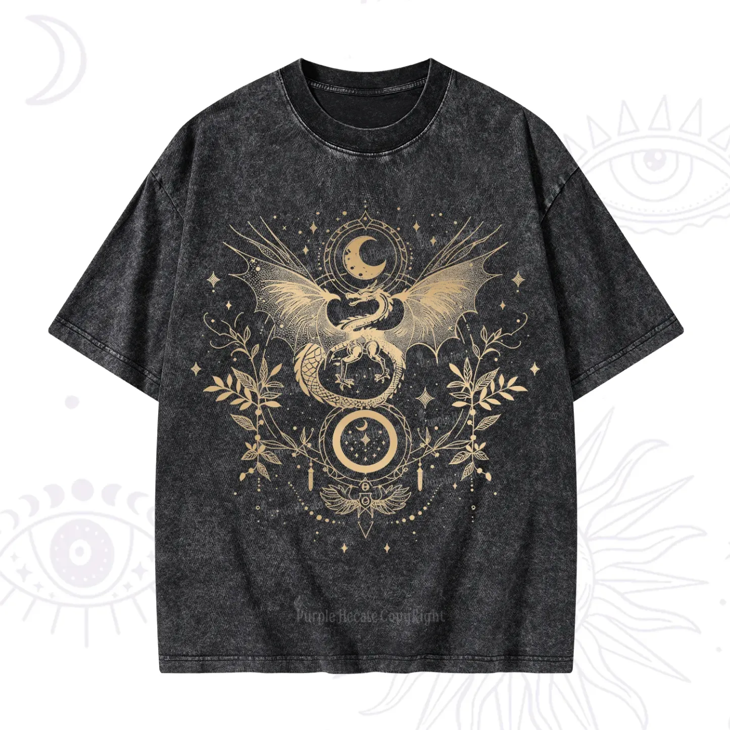Purplehecate Celestial Dragon Moon Phase Washed T-Shirt