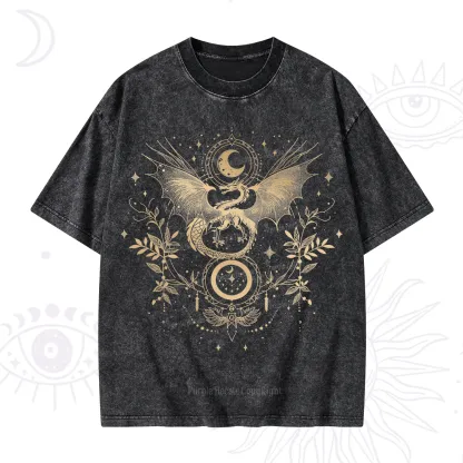 Purplehecate Celestial Dragon Moon Phase Washed T-Shirt