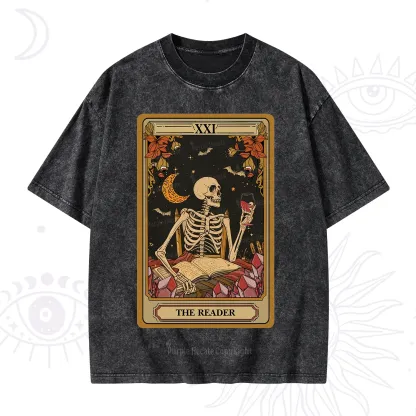 Purplehecate The Reader Tarot Skeleton Washed T-Shirt