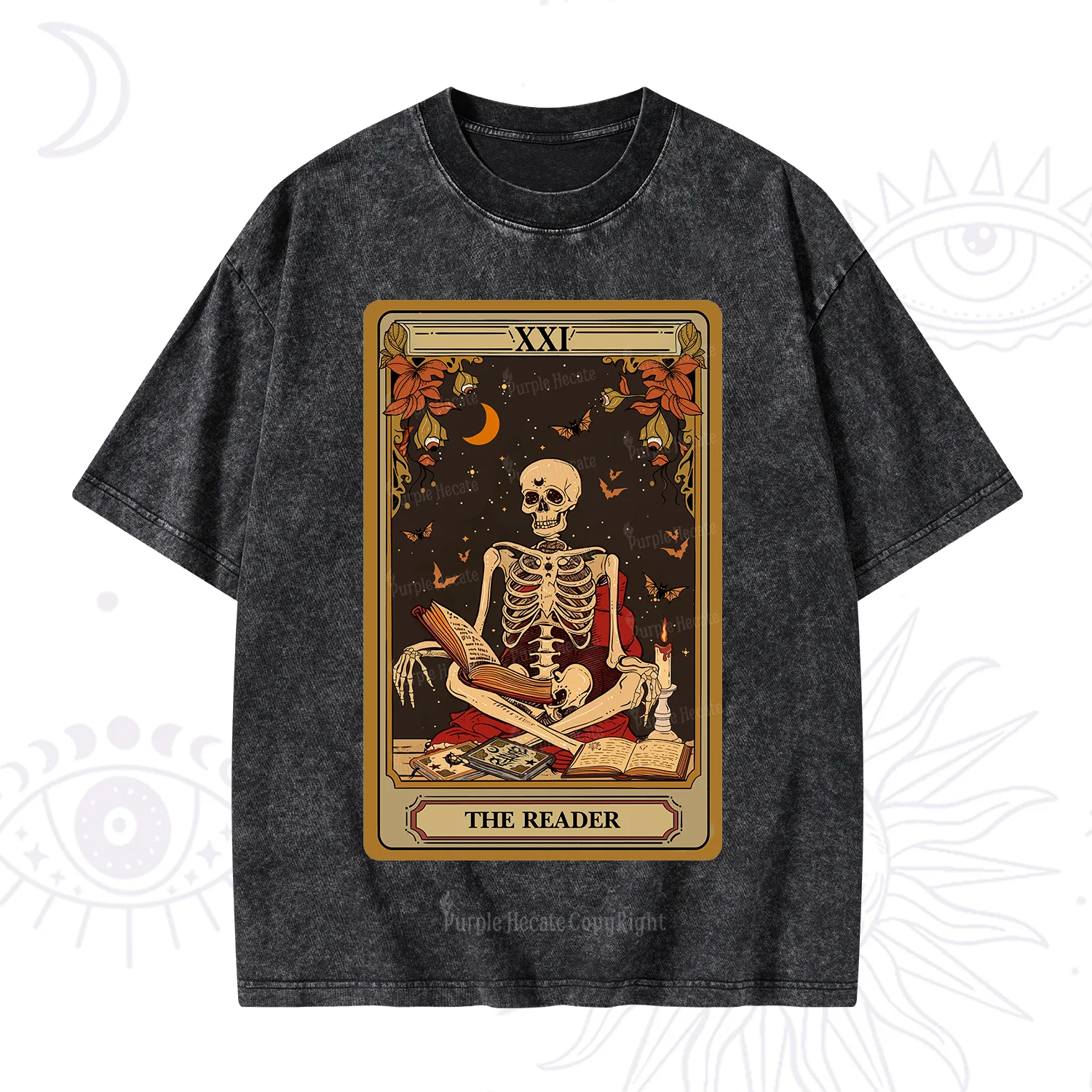 Purplehecate The Reader Tarot Card Washed T-Shirt