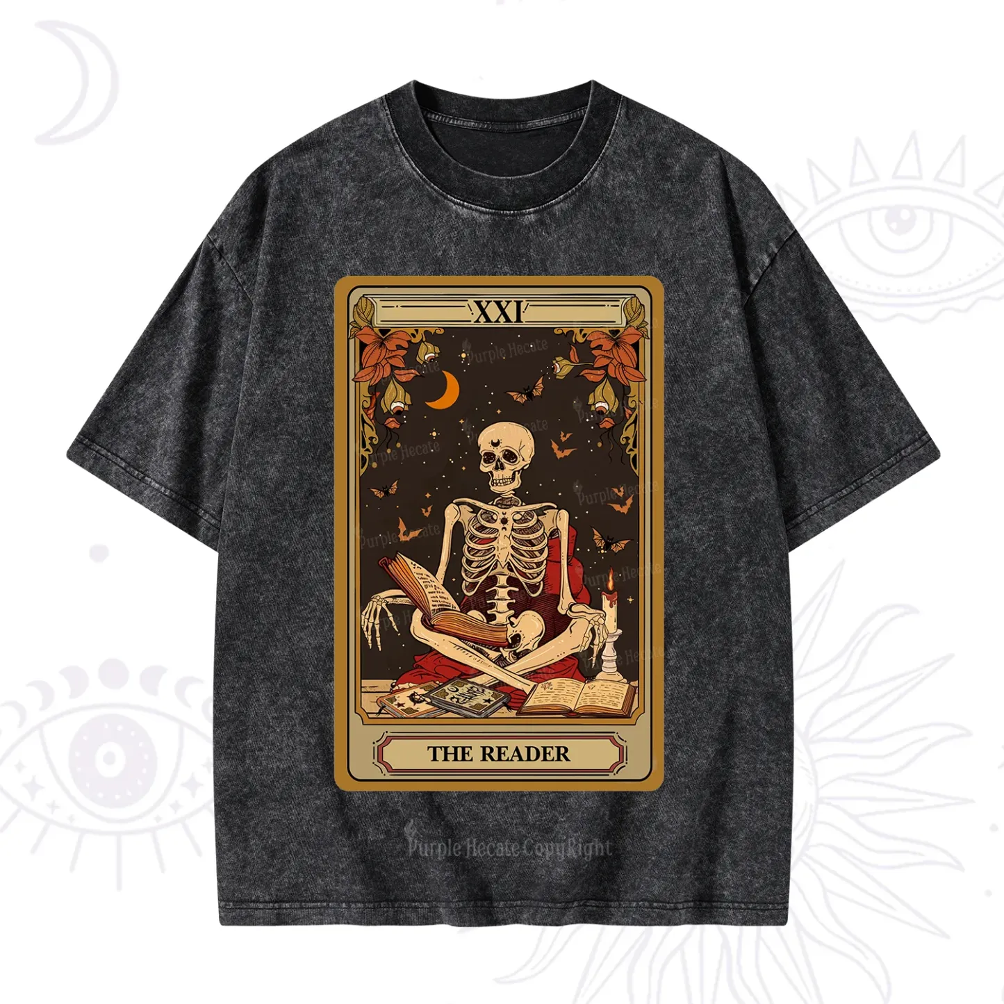 Purplehecate The Reader Tarot Card Washed T-Shirt