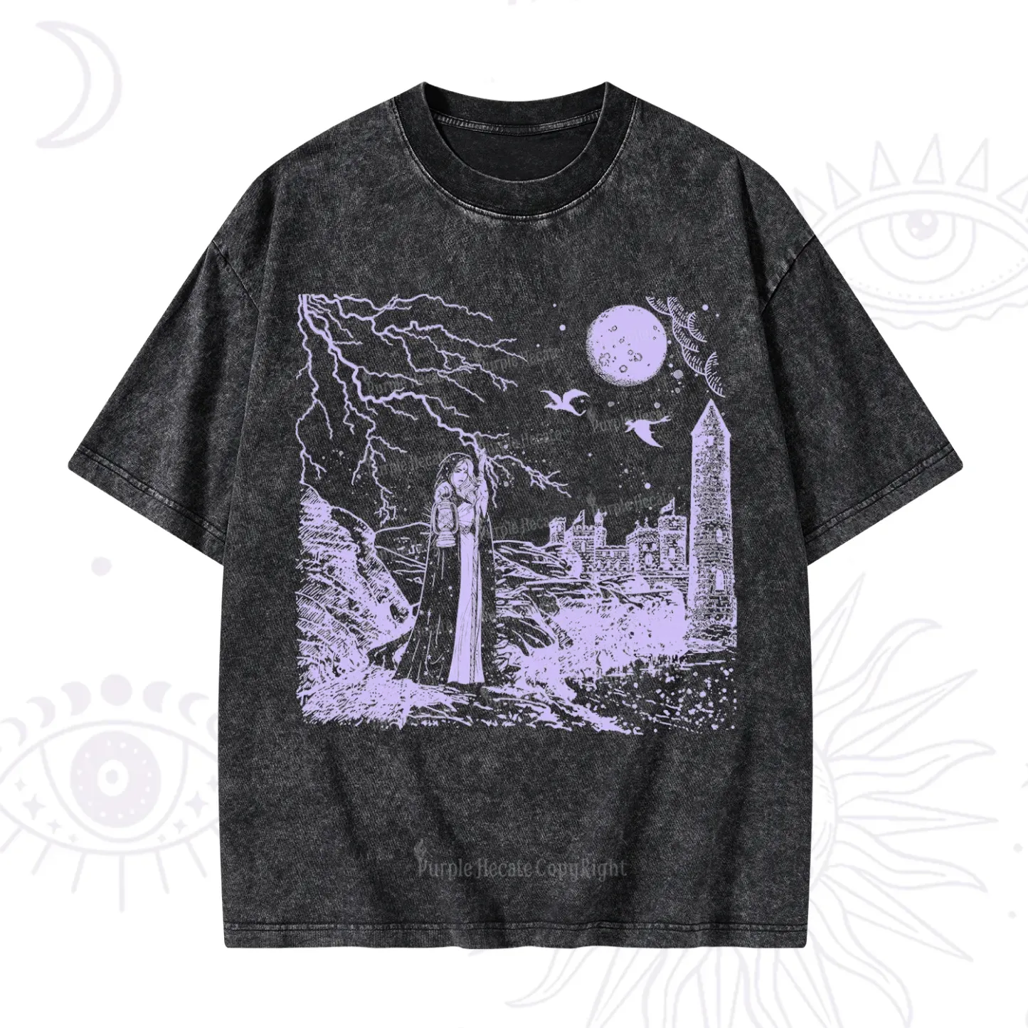 Purplehecate Black Moon Witch Spell Casting Washed T-Shirt