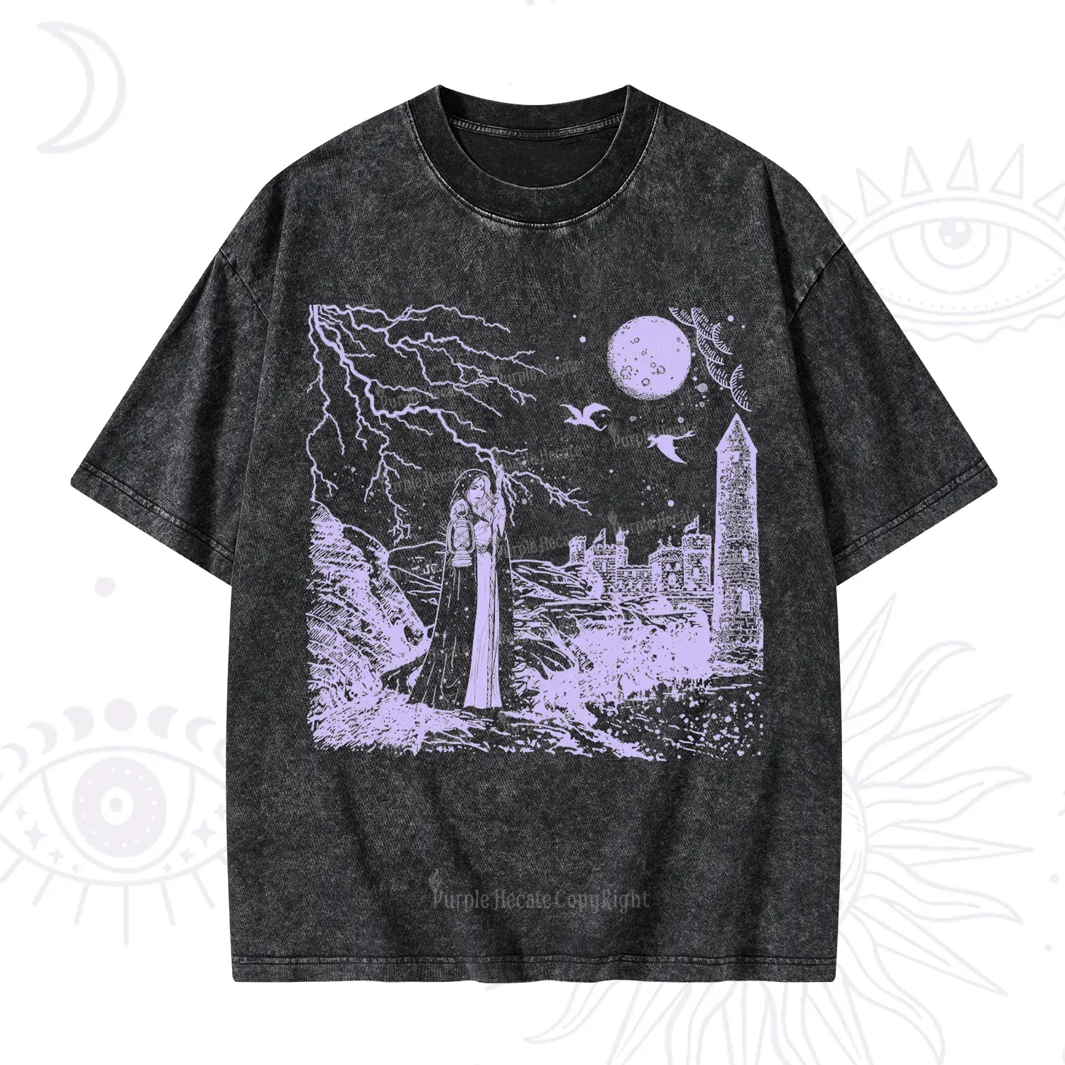 Purplehecate Black Moon Witch Spell Casting Washed T-Shirt