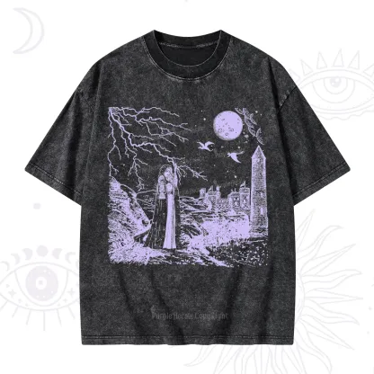 Purplehecate Black Moon Witch Spell Casting Washed T-Shirt