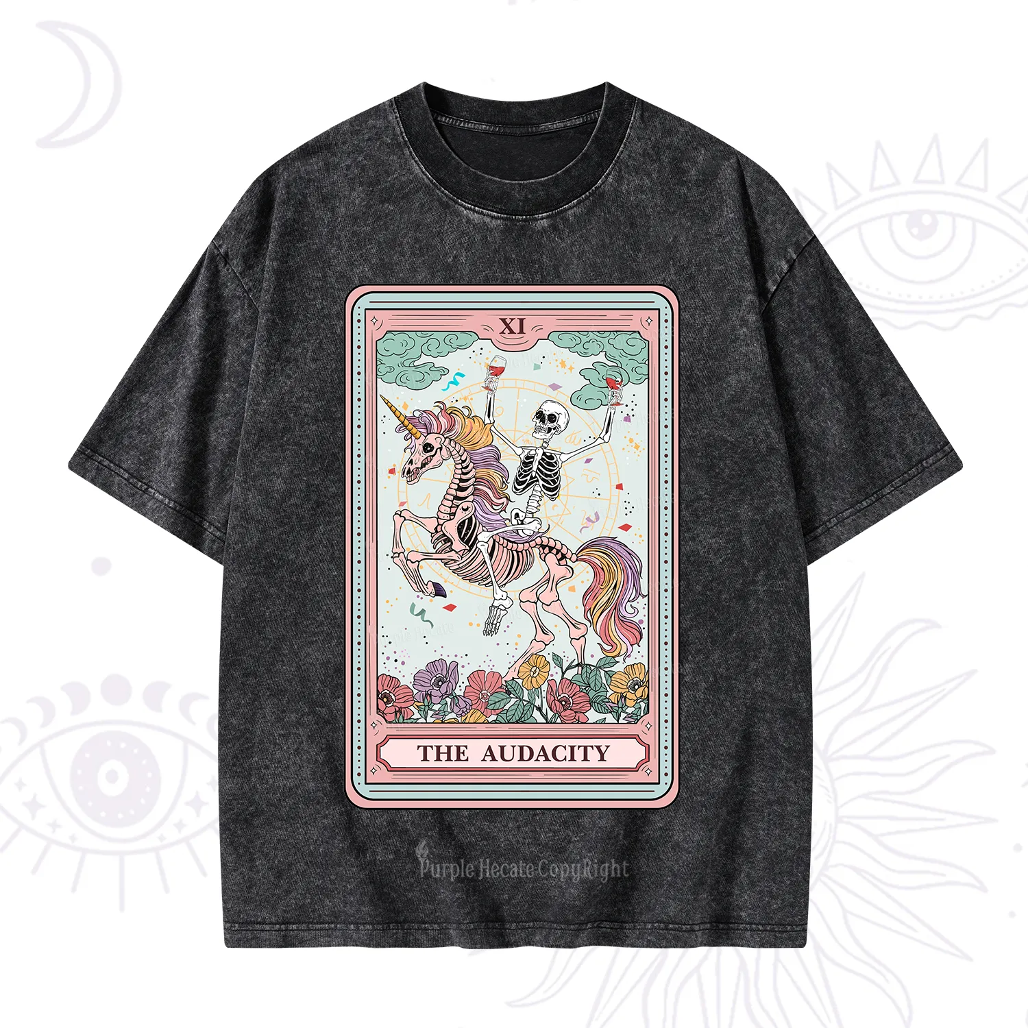 Purplehecate The Funny Skeleton Audacity Tarot Washed T-Shirt